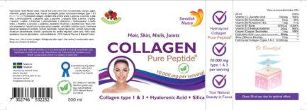 Колаген тип 1 & 3 с хиалуронова киселина, силиций и витамин Ц / Collagen Types 1 & 3 | with with Hyaluronic Acid, Silica and Vitamin C SWEDISH NUTRA - 500 ml - Image 2