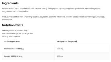 Бромелаин + Папаин Ензими / Bromelain + Papain Enzymes OstroVit - 100 веге капсули съдържание 1 - MagHerbs.com