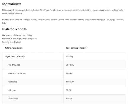 Храносмилателен ензимен комплекс / DigeZyme® Digestive Enzyme Complex Patent OstroVit - 90 Таблетки съдържание 1 - MagHerbs.com