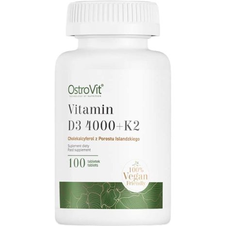 Витамин D3 4000 IU + K2 100 mcg / Vitamin D3 4000 IU + K2 100 mcg Vege OstroVit - 100 Веге Таблетки