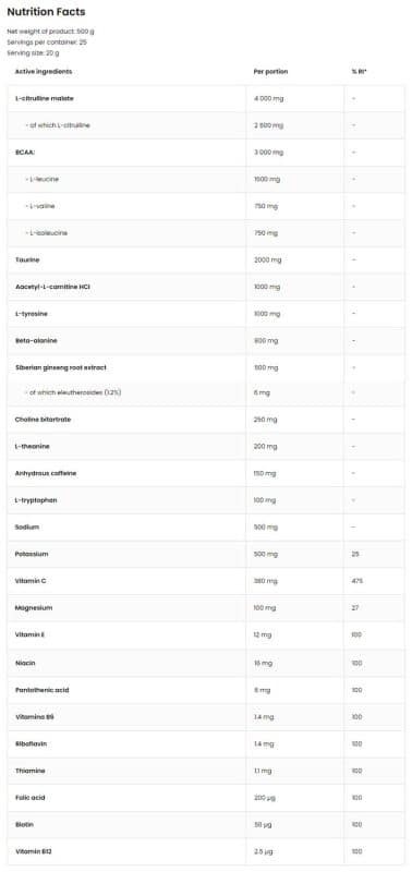 Предтренировъчен продукт / Freak Fighter Pre-Workout OstroVit - 500 грама съдържание 1 - MagHerbs.com