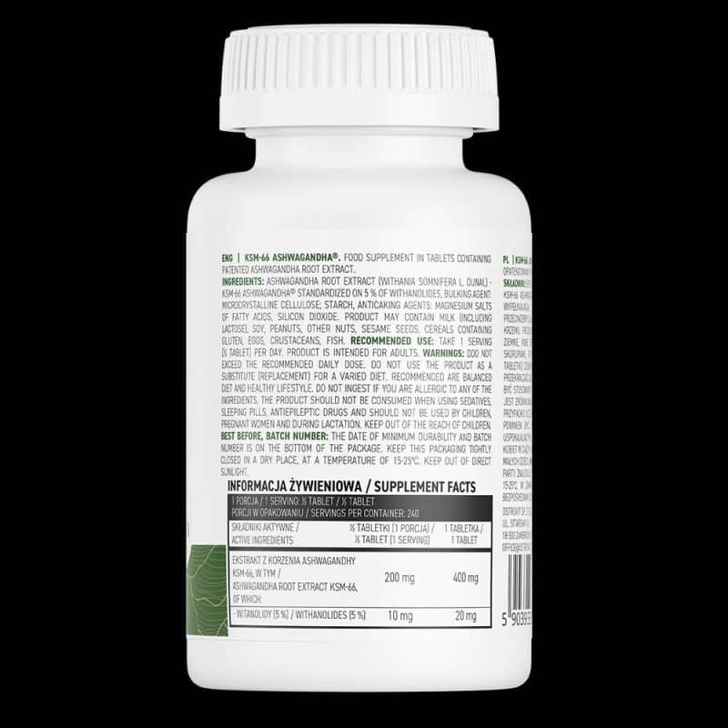 Ашваганда / KSM-66 Ashwagandha 400 mg OstroVit - 120 Таблетки съдържание 1 - MagHerbs.com