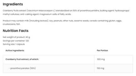 Екстракт от Червена Боровинка / Cranberry Extract 300 mg OstroVit - 120 веге капсули съдържание 1 - MagHerbs.com