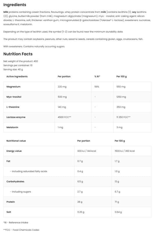 Нощна подкрепа на тялото / Keep Sleep Night Protein OstroVit - 400 грама съдържание 1 - MagHerbs.com