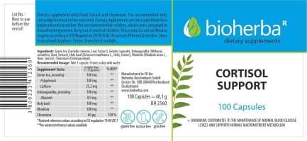 Поддръжка на кортизол / Cortisol Support Bioherba - 100 капсули съдържание 1 - MagHerbs.com