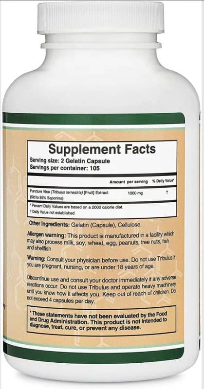 Екстракт от Бабини зъби / Tribulus Extract 1000 mg Double Wood Supplements - 210 капсули съдържание 1 - MagHerbs.com