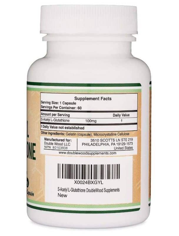 S-Ацетил-L-Глутатион / S-Acetyl-L-Glutathione 100 mg Double Wood Supplements - 60 капсули съдържание 1 - MagHerbs.com