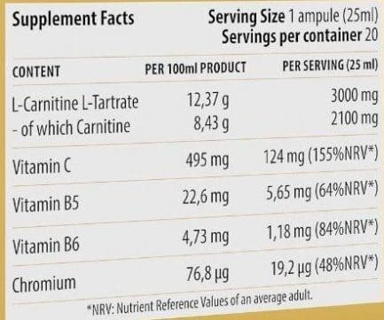 L-карнитин / Liquid L-Carnitine Shot 3000 Dorian Yates Nutrition - 20 x 25 мл съдържание 1 - MagHerbs.com
