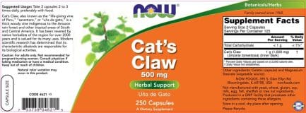 Котешки нокът / Cat's Claw 500 mg NOW Foods - 250 капсули съдържание 1 - MagHerbs.com