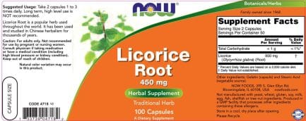 Сладък корен / Licorice Root 450 mg NOW Foods - 100 капсули съдържание 1 - MagHerbs.com