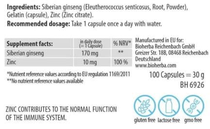 Сибирски Женшен / Siberian Ginseng 420 mg Bioherba - 100 капсули съдържание 1 - MagHerbs.com