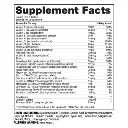 Мултивитамини за спортисти / ANAVITE Gaspari Nutrition - 180 Таблетки съдържание 1 - MagHerbs.com