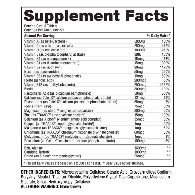 Мултивитамини за спортисти / ANAVITE Gaspari Nutrition - 180 Таблетки съдържание 1 - MagHerbs.com