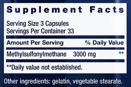 Метилсулфонилметан / MSM 1000 mg Life Extension - 100 капсули съдържание 1 - MagHerbs.com