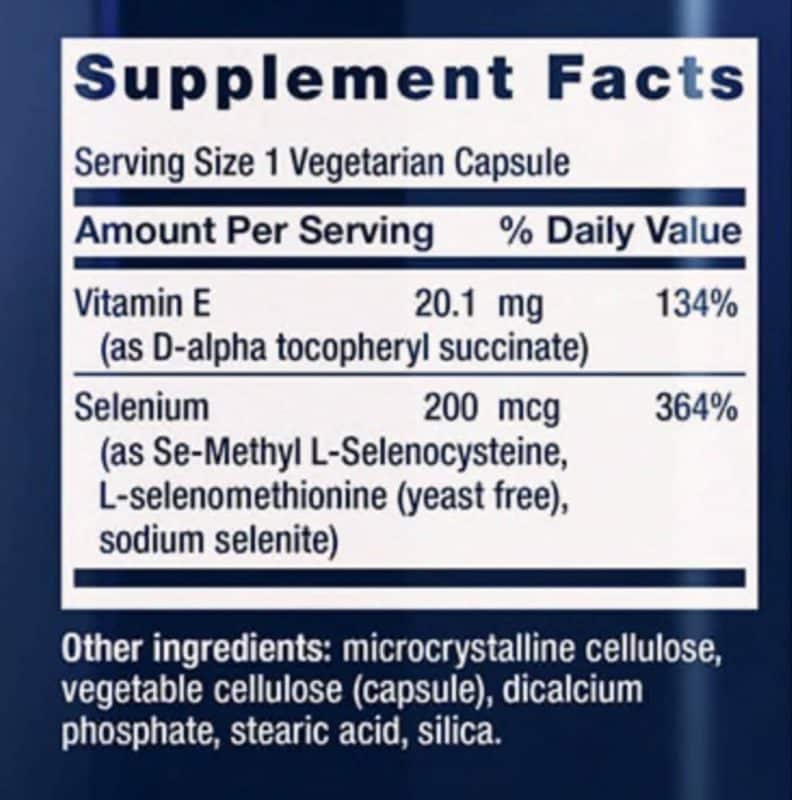 Селен комплекс и Витамин Е / Super Selenium Complex and Vitamin E Life Extension - 100 капсули съдържание 1 - MagHerbs.com