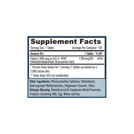 Метил Фолат / Methyl Folate 1000 mcg HAYA LABS - 120 таблетки съдържание 1 - MagHerbs.com