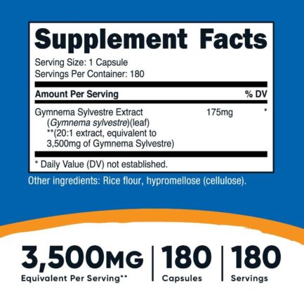Гимнема / Gymnema Sylvestre 3500 mg Nutricost - 180 капсули съдържание 1 - MagHerbs.com