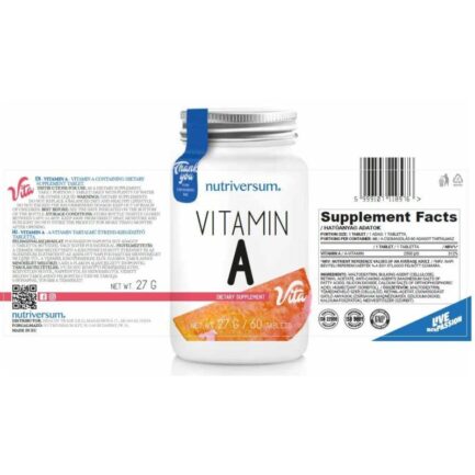 Витамин А / Vitamin A 2500 mcg Nutriversum - 30 Таблетки съдържание 1 - MagHerbs.com