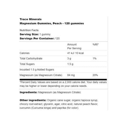 Магнезий / Magnesium Gummies 84 mg Trace Minerals - 120 желирани бонбони съдържание 1 - MagHerbs.com