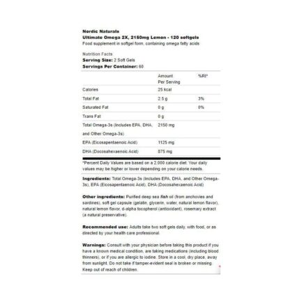 Омега 3 / Ultimate Omega 2X 2150 mg Nordic Naturals - 60 Гел капсули съдържание 1 - MagHerbs.com