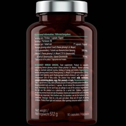 Азиатски Женшен / Korean Ginseng 500 mg ESSENSEY - 90 капсули съдържание 1 - MagHerbs.com