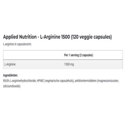 L-Аргинин / L-Arginine 1500 Applied Nutrition - 120 капсули съдържание 1 - MagHerbs.com