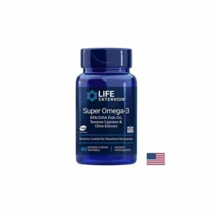 Омега-3 от риба с Лигнан от сусам и Маслина / Super Omega-3 Life Extension - 60 стомашно-устойчиви софтгел капсули