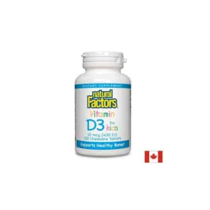 Витамин D3 за деца / Vitamin D3 for Kids 400 IU Natural Factors - 100 дъвчащи таблетки