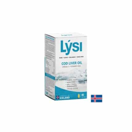 Омега-3 масло от черен дроб на исландска риба треска + витамини А & D3 / Cod Liver Oil 500 mg Lysi - 80 софтгел капсули