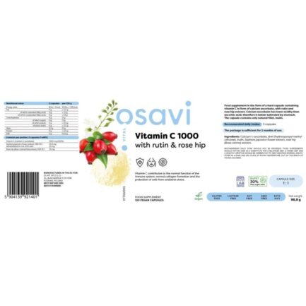 Витамин Ц с Рутин и Шипка / Vitamin C 1000 Osavi - 180 капсули съдържание 1 - MagHerbs.com