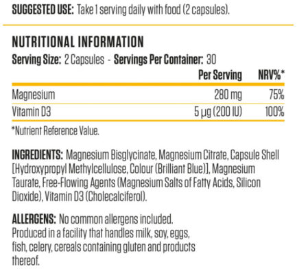 Магнезий с Витамин Д3 / Magnesium & Vitamin D3 APPLIED NUTRITION - 60 капсули съдържание 1 - MagHerbs.com