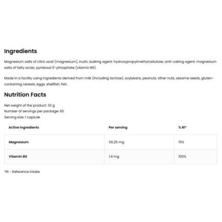 Магнезий цитрат + Б6 / Magnesium Citrate + B6 P-5-P блистери OstroVit - 60 капсули съдържание 1 - MagHerbs.com