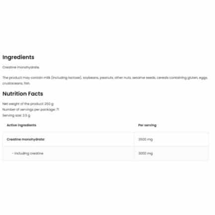Creatine Monohydrate Creapure OstroVit - 250 грама, 59-71 Дози съдържание 1 - MagHerbs.com