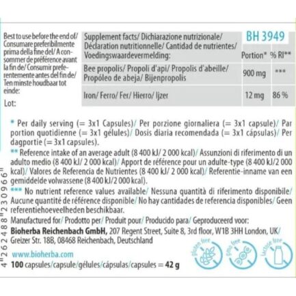 Пчелен прополис / Bee Propolis Bioherba - 100 капсули съдържание 1 - MagHerbs.com