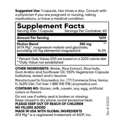Магнезий Малат и Магнезий Бисглицинат / Magnesium Motion  Enzymedica - 120 капсули съдържание 1 - MagHerbs.com
