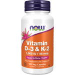 Vitamin D-3 1000 IU + K-2 45 mcg NOW Foods 120 капсули