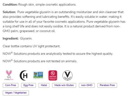 Vegetable Glycerine | Pure Versatile Skin Care NOW Foods 118 мл етикет