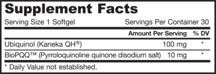 QH + PQQ (ubiquinol + pyrroloquinoline quinone) Jarrow Formulas 30 Гел капсули етикет