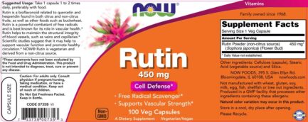 Rutin 450 mg NOW Foods 100 капсули етикет