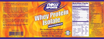 Whey Protein Isolate /Unflavored/ NOW Foods 544 грама етикет