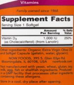 Vitamin D-3 1000 IU NOW Foods 360 Гел капсули етикет