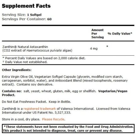 Астаксантин / Astaxanthin 4mg Now Foods - 60 Вега меки капсули съдържание 1 - MagHerbs.com