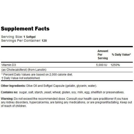 Витамин Д3 / Vitamin D3 5000 IU NOW - 120 / 240 Mеки капсули съдържание 1 - MagHerbs.com